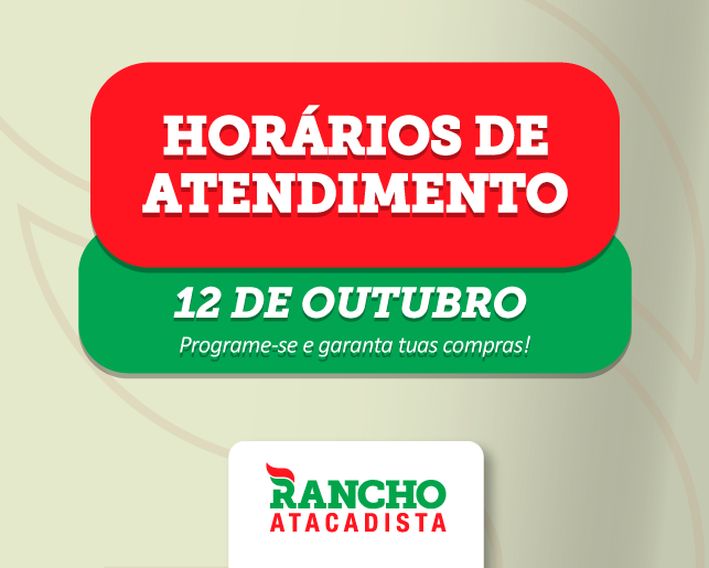 Horários de atendimento no feriadão de 12 de outubro