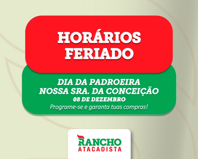 Horários Feriado Dia da Padroeira Nossa Sra. da Conceição -  08 de dezembro